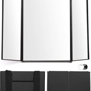 360 Grad Spiegel, 3 Wege Spiegel mit Haken, Tragbarer Kosmetikspiegel, Höhenverstellbarer und Faltbar, Rasierspiegel mit 10X Vergrößerungsspiegel, für Haarschnitt, Rasieren, Schminken, Haarstyling