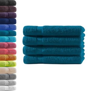 Ein 4-fach Handtuch in petrolfarbener Farbe aus 100% Baumwolle, hochwertige Frottier-Qualität und Oeko-TEX Standard 100 zertifiziert.