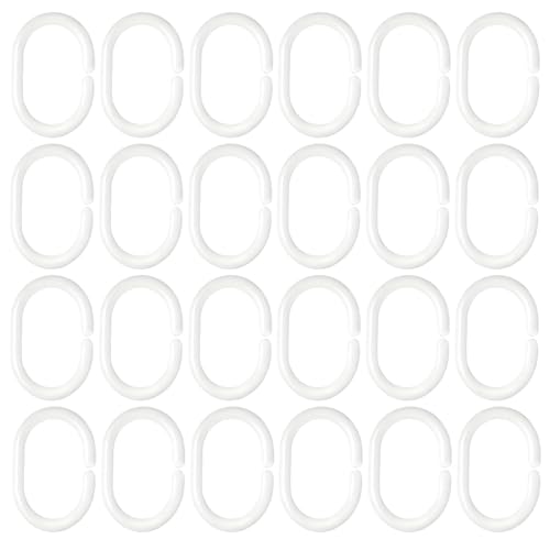 Hochwertige C-förmige Duschvorhang Halterungen, 24 Stück, passend für Duschstangen und meisten Vorhänge, leicht, robust und einfach zu montieren.