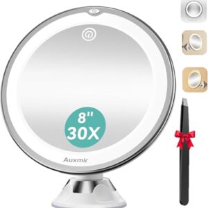 Kosmetikspiegel mit Beleuchtung, 30-fache Vergrößerung, 3 Lichtmodi und 360° Schwenkbarkeit, ideal für das tägliche Make-up