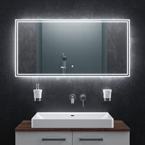 BR Bringer LED Badspiegel - 120x60 cm - Badezimmerspiegel mit Beleuchtung und Anti-Beschlag Funktion - Dimmbar, Energiesparend, 3 Lichtfarben, Touch-Schalter und Speicherfunktion