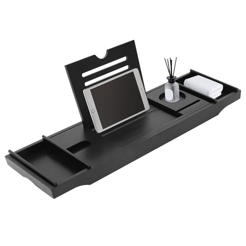 Verstellbares Badewannenbrett, ausziehbare Badewannenablage in Bambus-Optik, für eine maximale Länge von 111 cm