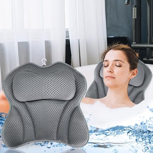 Badewannenkissen mit 4D-Air-Mesh-Technologie für Nacken und Rücken in der Badewanne - Badekissen für Home Spa - Grey