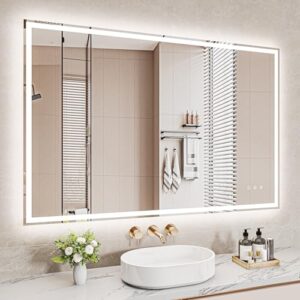 Badezimmerspiegel mit LED-Beleuchtung, Touch-Schalter und Druckknopf, 3 Lichtfarbe Einstellbar, Badspiegel mit Wandspiegel und Beschlagfrei