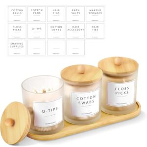 Praktischer Glas Behälter für Wattestäbchen und Wattepads im Badezimmer. Set mit Tablett, Wattestäbchen, Wattepadspender und Make up Organizer.