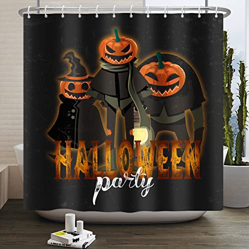 Halloween-Duschvorhang mit Holz-Hintergrund und schwarz-gelben Mustern für Badezimmer, praktisch und stilvoll