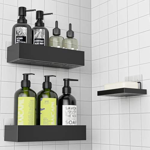 Praktische Duschablage für das Badezimmer, ohne Bohren erforderlich, ideal für Shampoos und Duschgel, modernes Design, leicht zu montieren.