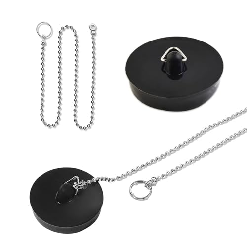 Gummistöpsel mit 18cm Stopperkette, Abflussstöpsel für Badewanne, Küche, Badezimmer und Spülbecken
