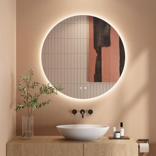Dripex Badezimmerspiegel mit LED-Beleuchtung, Rundform, Touchschalter und Dimmfunktion für ein modernes Badezimmerdesign