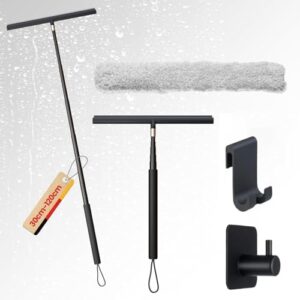Duschabzieher mit Teleskopstiel für Fenster und Boden putzen, Silikon mit Edelstahlkern und rutschfestem Griff