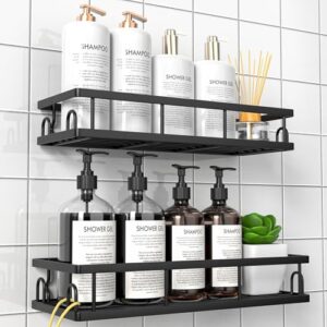 Praktische Duschablage ohne Bohren fürs Badezimmer, Wasserdichter Organizer mit 2 Stück Regal, ideal für Shampoo und Duschgel Halterung in der Dusche (Schwarz)
