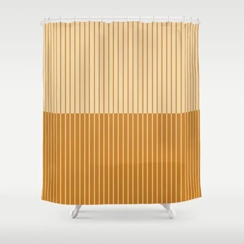 Brauner Duschvorhang mit gelben Streifen im modernen Design, wasserdicht und anti-schimmel, ideal für Badezimmer und Badewannen