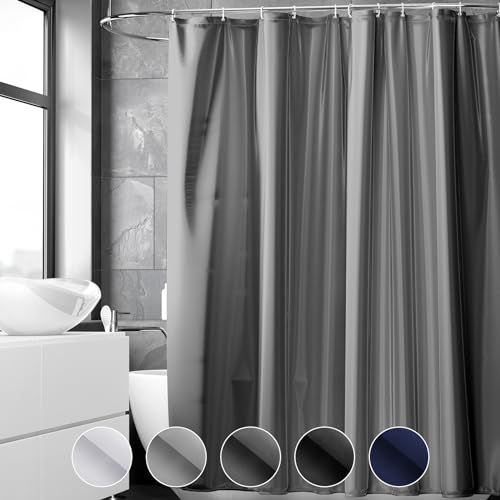 Durchsichtig Duschvorhang, anti-schimmel Badvorhang aus PVC Textil, dunkelgrauer Farbton, wasserabweisend und antibakteriell, ideal für Badezimmer und Duschen mit 16 Montagehaken
