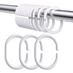 Weisse Duschvorhangringe C-Form, 24 Stueck, stabiler Kunststoff, geeignet fuer Duschrohr oder Schienen-Auskleidung