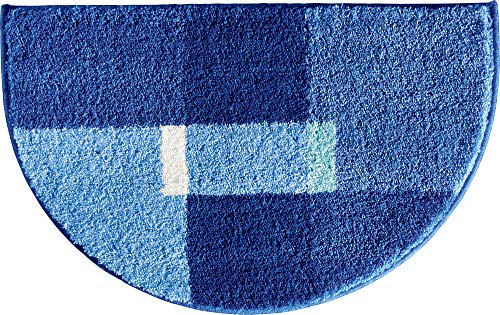 Duschvorlage, Duschmatte, halbrund, rutschhemmend, blau, Größe 50x80 cm, weich und flauschig, für Fußbodenheizung geeignet