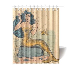Dekorativer Duschvorhang mit 12 Haken, Retro-Meerjungfrau, Vintage-Kunst, Badezimmer-Dekor, wasserdicht