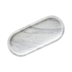 HAMAKAWA Kosmetikablage aus Naturmarmor, Badezimmer-Ablage L 25 cm x B 11 cm, Jazz-Weiß Schmuckablage, Ovale Parfümablage für den täglichen Gebrauch in Ihrem Badezimmer