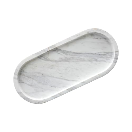 HAMAKAWA Kosmetikablage aus Naturmarmor, Badezimmer-Ablage L 25 cm x B 11 cm, Jazz-Weiß Schmuckablage, Ovale Parfümablage für den täglichen Gebrauch in Ihrem Badezimmer