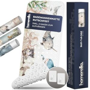 Homerella Badewannenmatte rutschfest 100% BPA frei inkl. 2 Haken zum Aufhängen 100x40cm - Antirutschmatte für die Badewanne, hautsensibel und schimmelresistent, Light Aqua Farbe