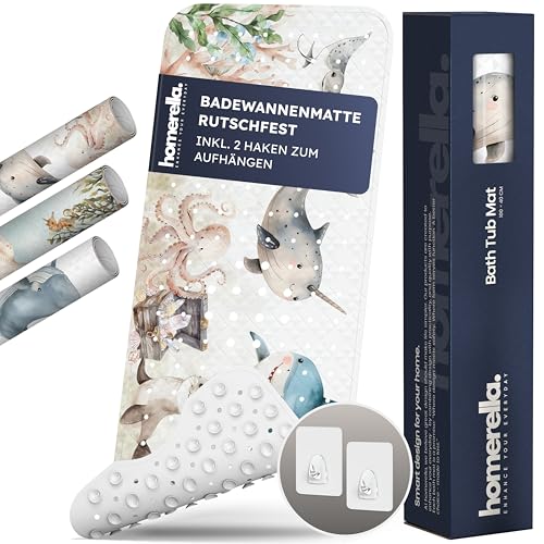Homerella Badewannenmatte rutschfest 100% BPA frei inkl. 2 Haken zum Aufhängen 100x40cm - Antirutschmatte für die Badewanne, hautsensibel und schimmelresistent, Light Aqua Farbe