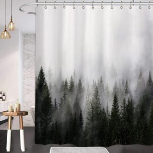 Duschvorhang 180x200 cm mit Waldstuckmotiv, grün, schimmelresistent, für Badewanne oder Dusche