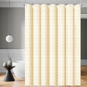 Lerores Duschvorhang 120x200 cm Waffel Diamant Beige, Beschwerter Saum Antischimmel Textil, Wasserabweisend, Waschbar Polyester Stoff Badevorhänge für Badezimmer, Badewanne mit 8 Duschvorhangringe