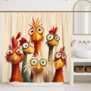 Lustiger Tier-Duschvorhang mit Cartoon-Motiv, buntem Huhn und wasserdichtem Design für das Badezimmer