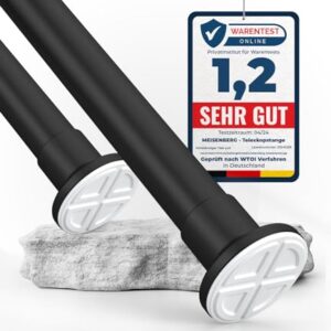 Meisenberg Gardinenstange ohne Bohren, Matt Schwarz, Ø 25 mm, Teleskopstange für Vorhänge, Duschstange zum Klemmen, Spannstange für Bäder und Balkon