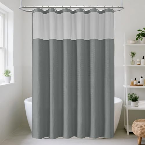 Badezimmer mit Waffel-Duschvorhang in Grau, 12 Edelstahl-Haken, strukturiertes Gewebe, wasserabweisend und maschinenwaschbar