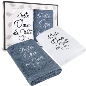 Rebundex Handtuch für Oma und Opa, 35 x 75 cm, Geschenk für Großeltern, Geburtstagsgeschenk, Hochzeitstaggeschenk