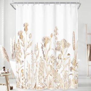 Wasserdichter Duschvorhang aus Polyester, rustikales Landhausdesign mit floralem Motiv und Goldauflage, ideal für Einzelduschen ab 140 x 200 cm.