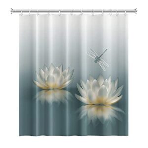 Lotus Blume Duschvorhang Süß Libelle Zen Spa Badevorhang Elegant Blumen für Badewanne Vorhang mit Haken Wasserfest