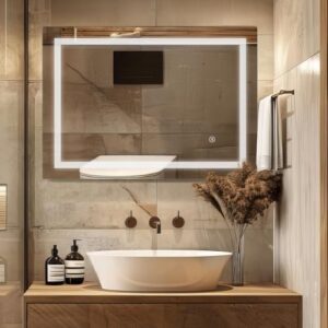 Badezimmerspiegel mit Beleuchtung und Touchschalter, moderner Wandspiegel fürs Badezimmer, hochwertiger LED-Spiegel mit energierechtender Helligkeit