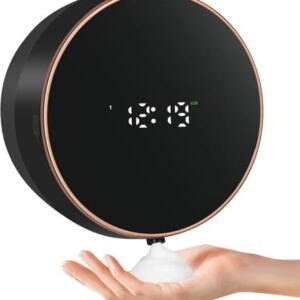 Seifenspender mit automatischer Wandbefestigung und No-Touch-Funktion, ideal für Küchen oder Badezimmer. Hochwertiger Kunststoff mit vergoldeter Oberfläche, wasserdicht (IPX5) und mit Energieeffizienz.