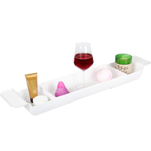 Badewannenablage für Bücher, Handys und Tablets mit verstellbaren Ablauflöchern und gummierten Auflageflächen