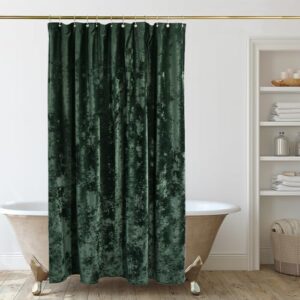 Luxuriöser Duschvorhang, extra lang, 213,4 cm hoch, Pannesamt, XL-Duschvorhang-Set mit goldenen Haken, wasserfest, dicker Stoff, maschinenwaschbar, Dunkelgrün