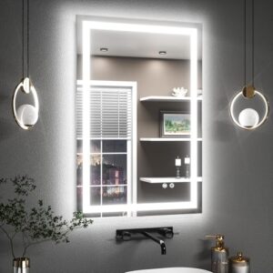 Badspiegel mit Beleuchtung, TETOTE Badspiegel 60x80cm, Badezimmerspiegel mit LED-Beleuchtung, Beschlagfrei, Wandspiegel ohne Rahmen fürs Badezimmer