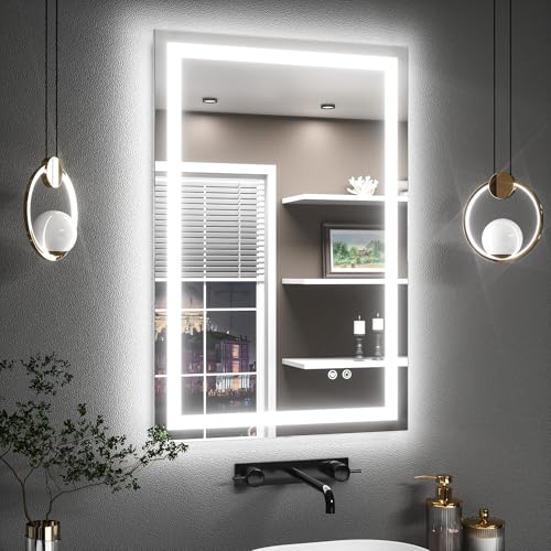 Badspiegel mit Beleuchtung, TETOTE Badspiegel 60x80cm, Badezimmerspiegel mit LED-Beleuchtung, Beschlagfrei, Wandspiegel ohne Rahmen fürs Badezimmer