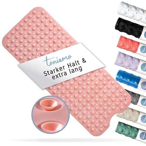 Antirutschmatte für Badewanne, rutschfest und antibakteriell, extra lang 100x40 cm, rosa Farbe, umfassende Abdeckung in der Wanne