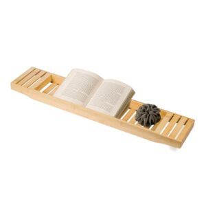 Badewannenablage aus Bambus für Badutensilien mit Gitterdesign und naturholzfarbener Optik - Trintion Produktbeschreibung