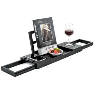 Bambus-Entspannungstisch für Badewanne mit verstellbarer Höhe, ideal für Lesen oder ein Glas Weißwein trinken während des Badezimmers