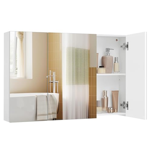 Spiegelschrank fürs Badezimmer, 3 Türen, verstellbare Regalebenen, modern, weiß