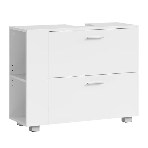 VASAGLE Waschbeckenunterschrank mit offenen Fächern an einer Seite, Badschrank für maximale Zugriffsmöglichkeit auf Haushaltswaren