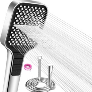 Regenduschkopf mit 7 Strahlarten, Duschkopf mit Schlauch 1.5 Meter, Wassersparender Duschkopf mit Stopptaste und selbstreinigender Silikondüse