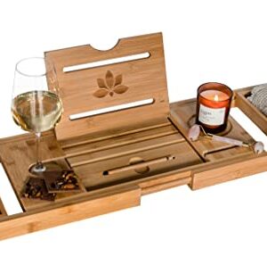 Badewannenablage aus Holz, Ausziehbar, 70-105 x 23 x 4 cm, Bamboo Bathtub mit Ständer und Stift für Tablets und Telefone
