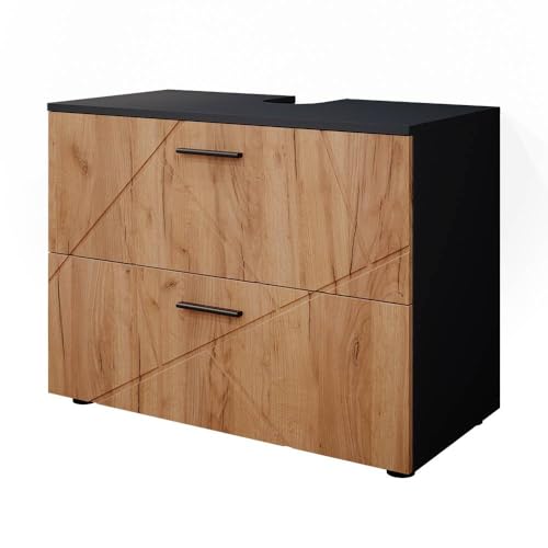 Vicco Waschbeckenuntergebringtes Möbelstück mit Goldkraftfinish in Eiche/Anthrazit, bietet übersichtliche Aufbewahrung durch großzügige Schublade für Badezimmer.