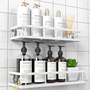 Wasserdichter Duschregal ohne Bohren, 2 Stück Badezimmer Regal Organizer für Shampoo und Duschgel Halterung in Weiß