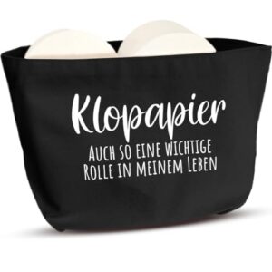 Praktische Toilettenpapier Aufbewahrung in Schwarz mit humorvolllem Design für Badezimmer oder Klo, Platzsparende Klopapier Aufbewahrung aus langlebiger Baumwolle
