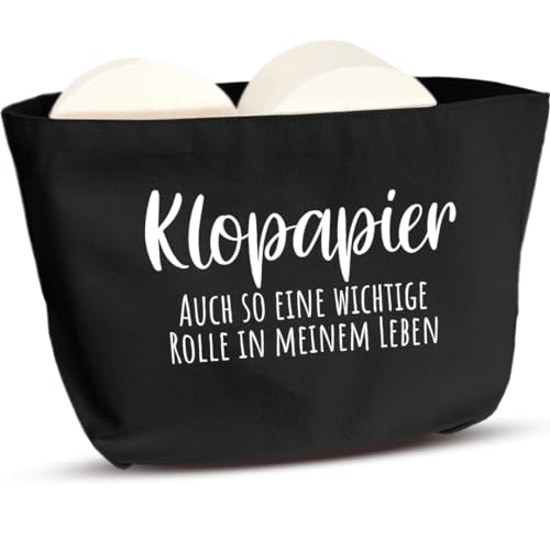 Praktische Toilettenpapier Aufbewahrung in Schwarz mit humorvolllem Design für Badezimmer oder Klo, Platzsparende Klopapier Aufbewahrung aus langlebiger Baumwolle