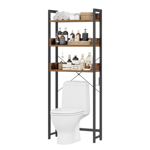 Multifunktionales Badezimmerregal mit drei Ebenen und abnehmbaren Haken für Handtücher und Bürsten, ideal zur Organisation von Hygieneartikeln und Reinigungsmitteln.